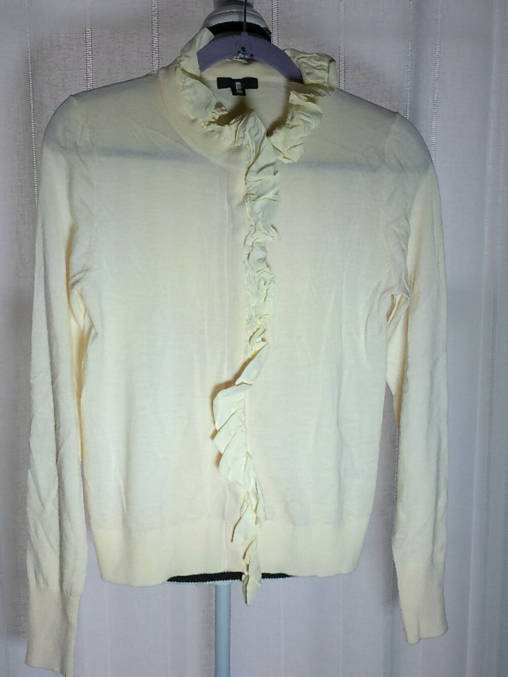 J. CREW Sweater Ruffle Snap-Up Front Cream Merino Wool NWOT XS
